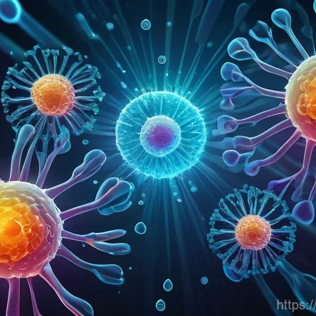 항체 치료제 개발 - The Microscopic Dance of Protection**
A highly detailed, elegant digital illustration from a microsc...