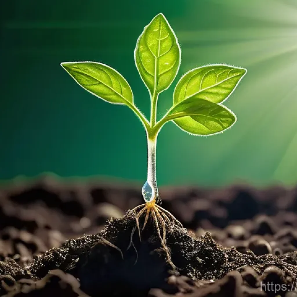 식물호르몬 작용 기전 - **Growth and Vitality:** A vibrant, close-up botanical illustration of a young plant, possibly a tom...