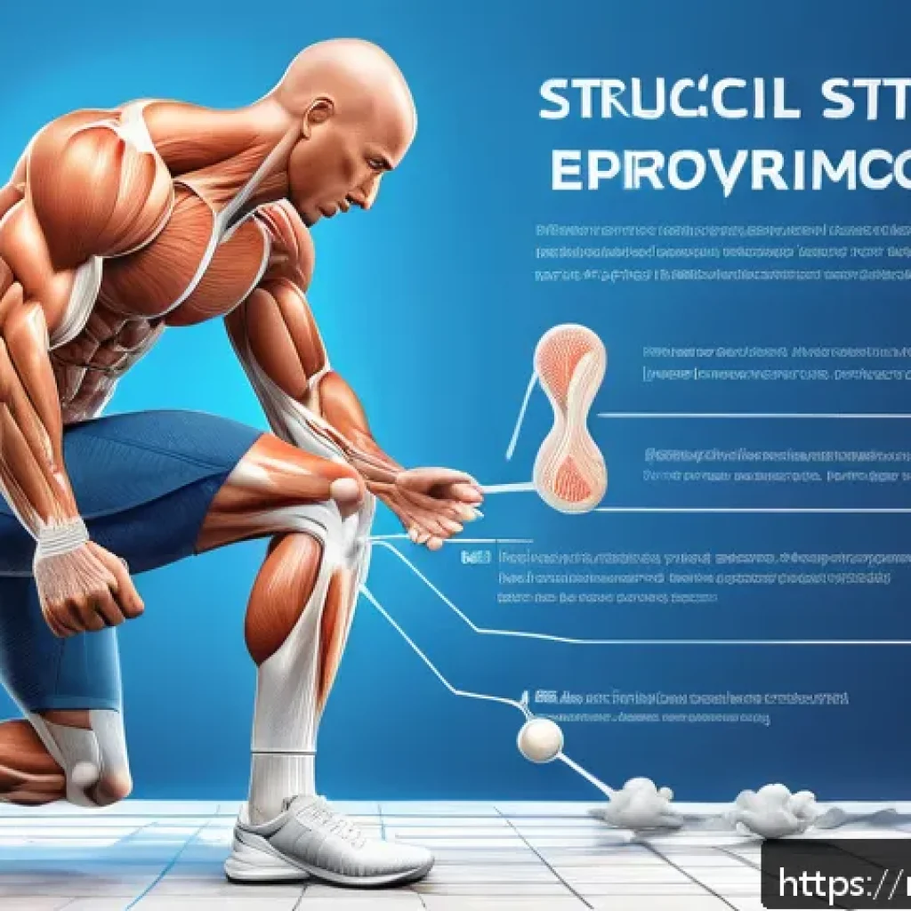 근육 발달과 단백질 대사 - A detailed anatomical illustration showing the molecular process of muscle recovery after intense tr...