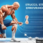 근육 발달과 단백질 대사 - A detailed anatomical illustration showing the molecular process of muscle recovery after intense tr...