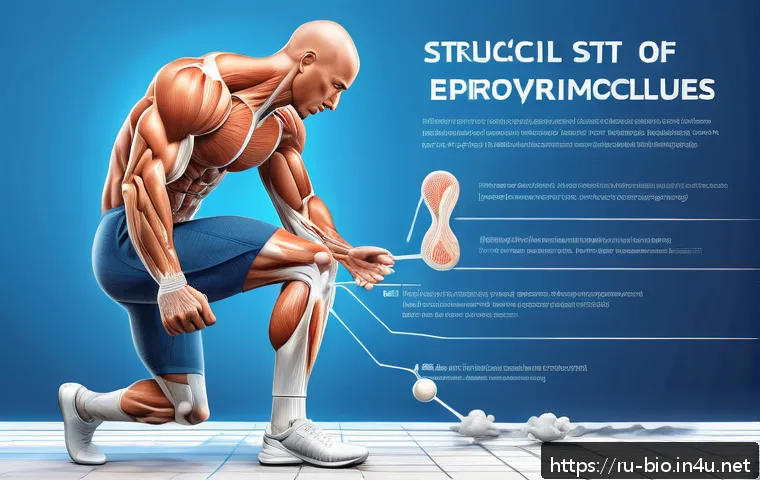 근육 발달과 단백질 대사 - A detailed anatomical illustration showing the molecular process of muscle recovery after intense tr...