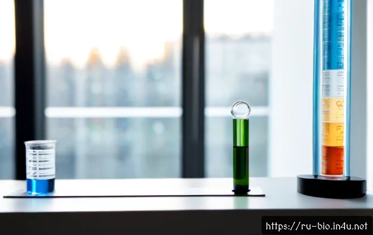 Home 17 유전학 기본 개념 - Photorealistic close-up of a clear laboratory microscope slide holding a softly glowing double-helix...